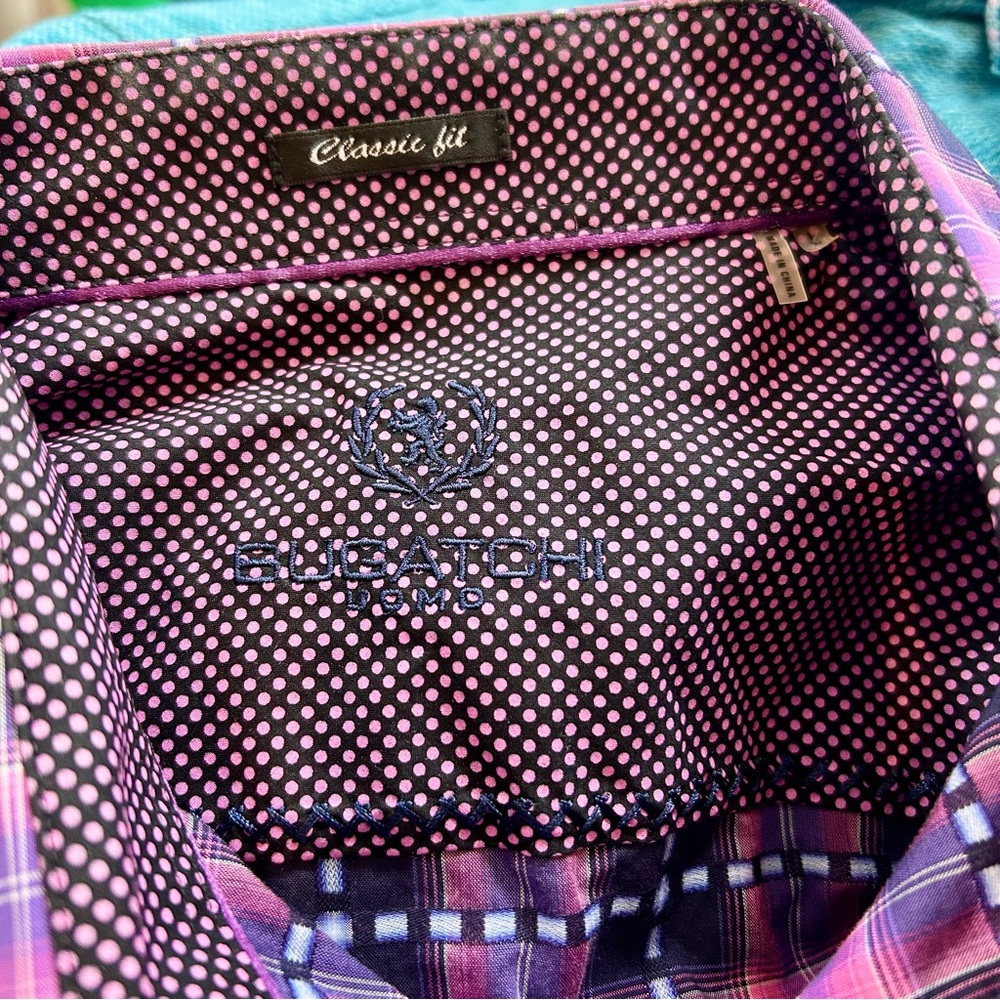 Large Bugatchi Purple and Black Casual Button Down Shirt - Picture 5 of 7